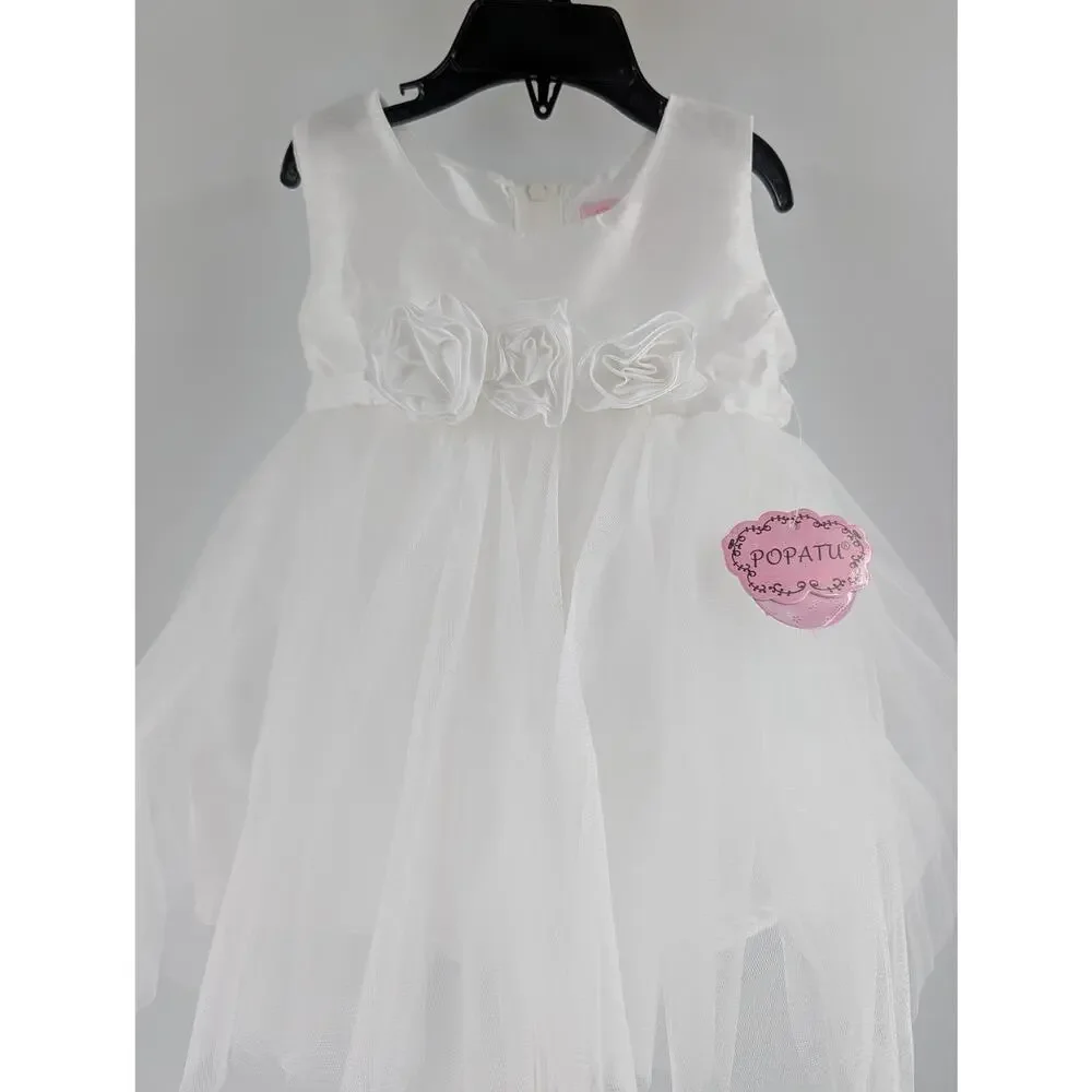 Popatu White Rosette Tulle Dress Flower Girl Fancy Size 18 Months - Picture 12 of 12